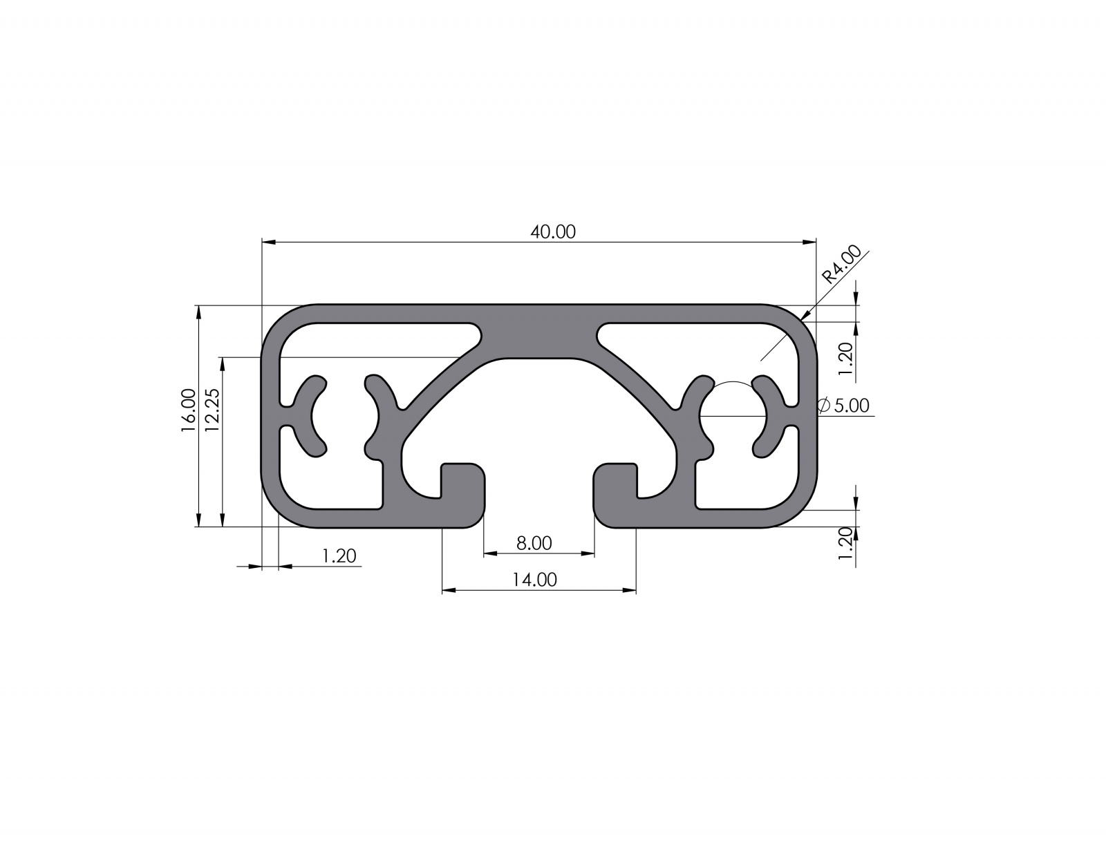 Aluminium profile 40x16 eco groove 8 I-type